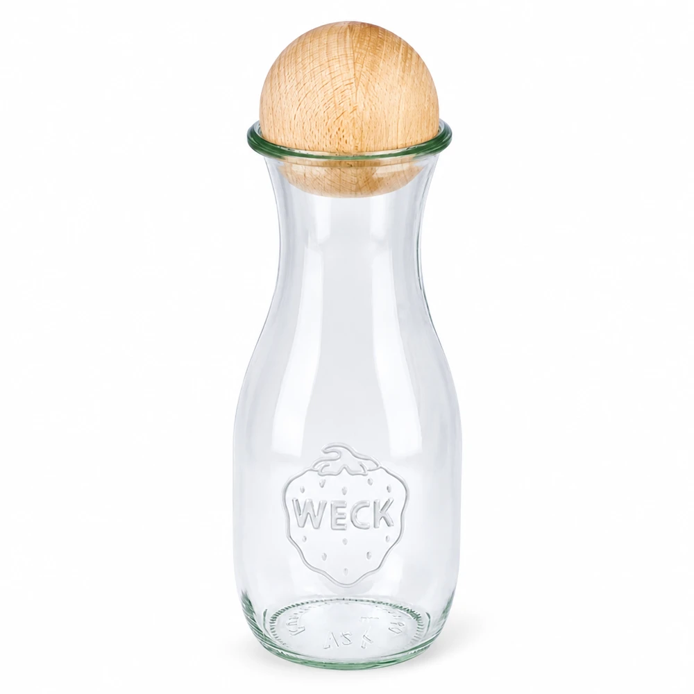 530ml Bouteille à jus de fruits WECK RR60 avec boule en bois en hêtre 530ml WECK Bouteille de jus RR60 en verre avec boule en bois hêtre bouchon bouteille en verre transparent avec logo WECK