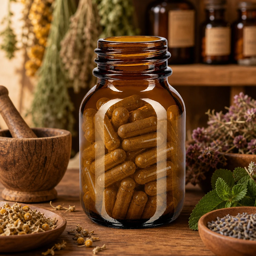 Bouteille compacte à col large de 50 ml en verre brun de haute qualité pour les compléments alimentaires