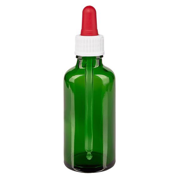 Flacon vert 50 ml + pipette rouge et blanche standard Flacon vert 50 ml + pipette rouge et blanche standard
