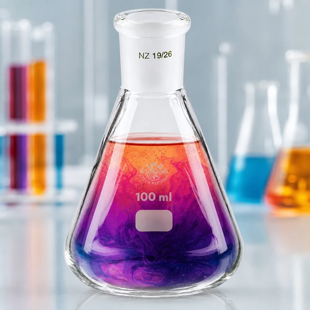 Erlenmeyer 100 ml col étroit, verre borosilicate à rodage normalisé 19/26 Erlenmeyer 100 ml col étroit, verre borosilicate à rodage normalisé 19/26