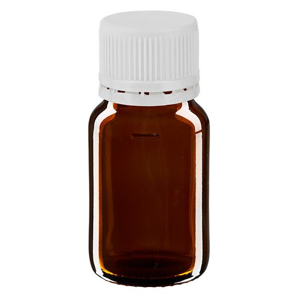 Bouteille à usage médical de 30 ml, marron, avec bouchon blanc d'origine Bouteille à usage médical de 30 ml, marron, avec bouchon blanc d'origine
