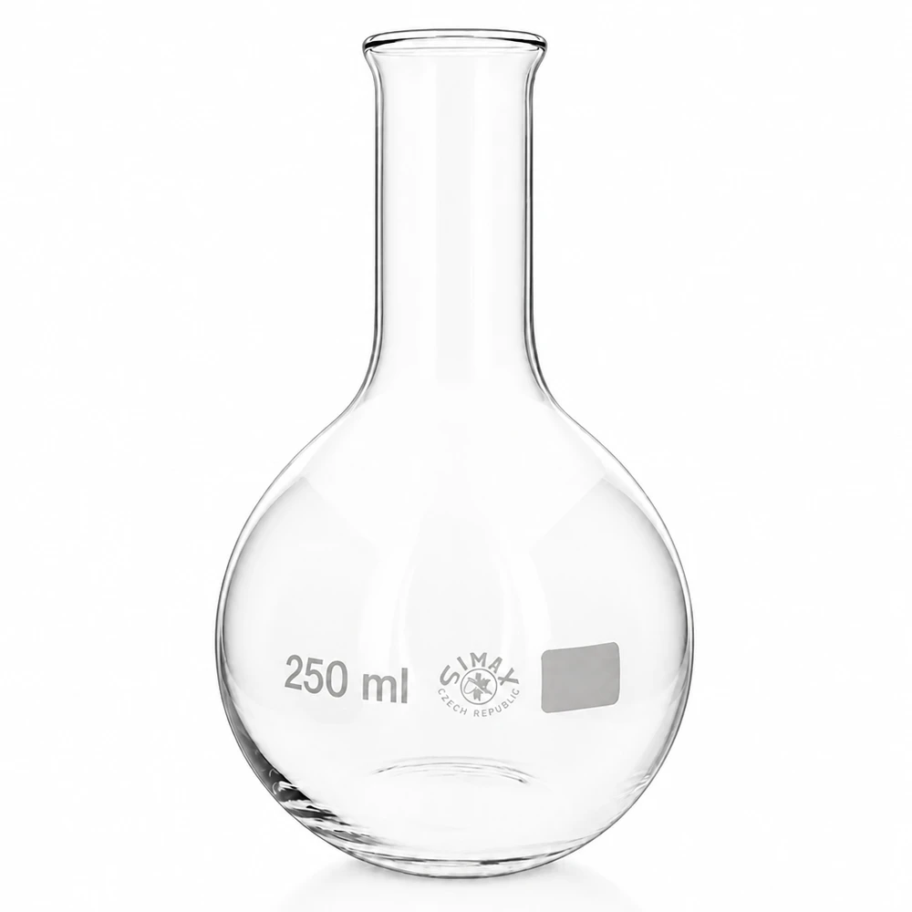 Flacon à col étroit 250ml en verre résistant à la chaleur avec forme ronde ergonomique