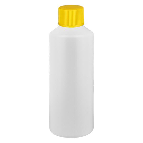 Flacon à pharmacie HDPE 100ml blanc avec bouchon vissable jaune Flacon à pharmacie HDPE 100ml blanc avec bouchon vissable jaune