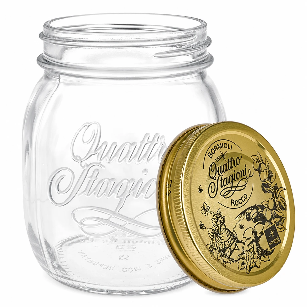 Verre rond 700ml « Quattro Stagioni » avec couvercle Quattro Stagioni 700ml bocal avec couvercle à visser amovible détail bocal italien pour conservation