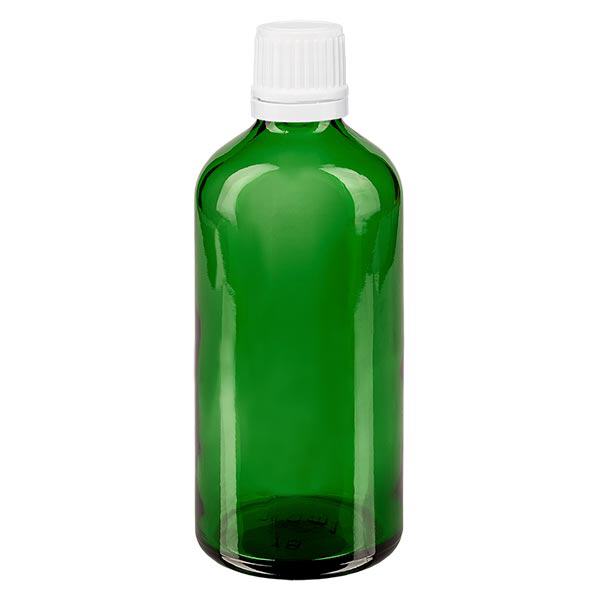 Flacon à pharmacie vert 100ml bouchon à vis blanc bouchon d'originalité Flacon à pharmacie vert 100ml bouchon à vis blanc bouchon d'originalité