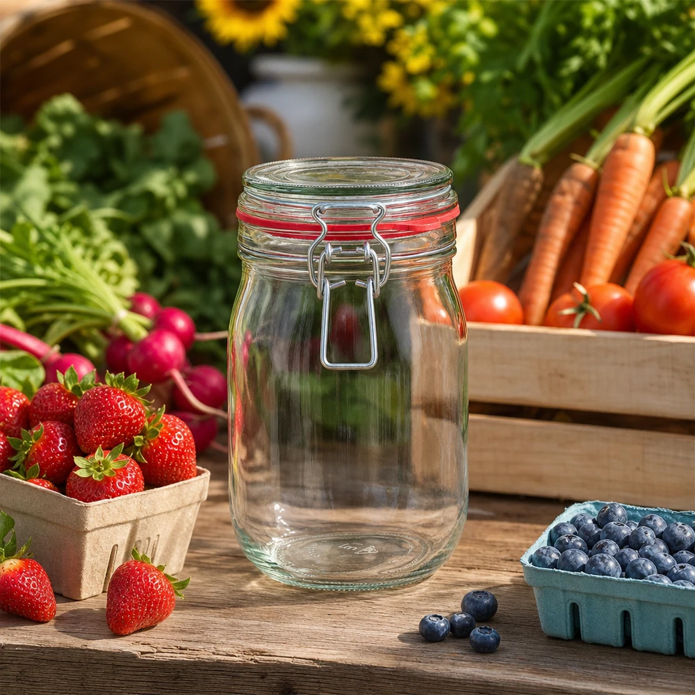 Bocal de conservation de 1 140 ml, type G, avec bouchon à clip UN.. 1140ml Bocal à provisions type G idéal pour les fruits et légumes frais du jardin