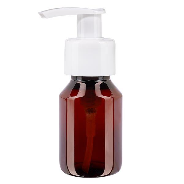 Bouteille PET 50ml avec pompe distributrice blanche Bouteille PET 50ml avec pompe distributrice blanche