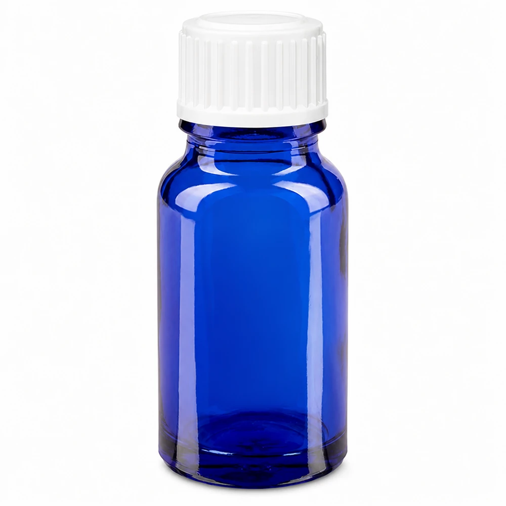 Flacon de pharmacie bleu 10ml bouchon vissable blanc standard Flacon de pharmacie en verre bleu de 10 ml avec bouchon à vis blanc standard de 11 mm