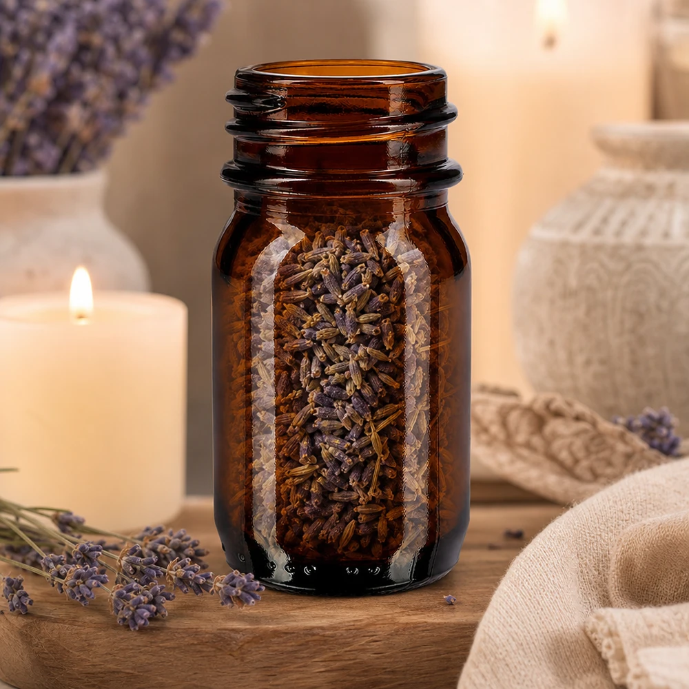Petite bouteille en verre brun à col large de 30 ml pour les herbes et les épices
