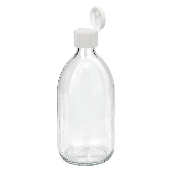 Flacon médical 500 ml couleur claire avec couvercle à charnière blanc Flacon médical 500 ml couleur claire avec couvercle à charnière blanc