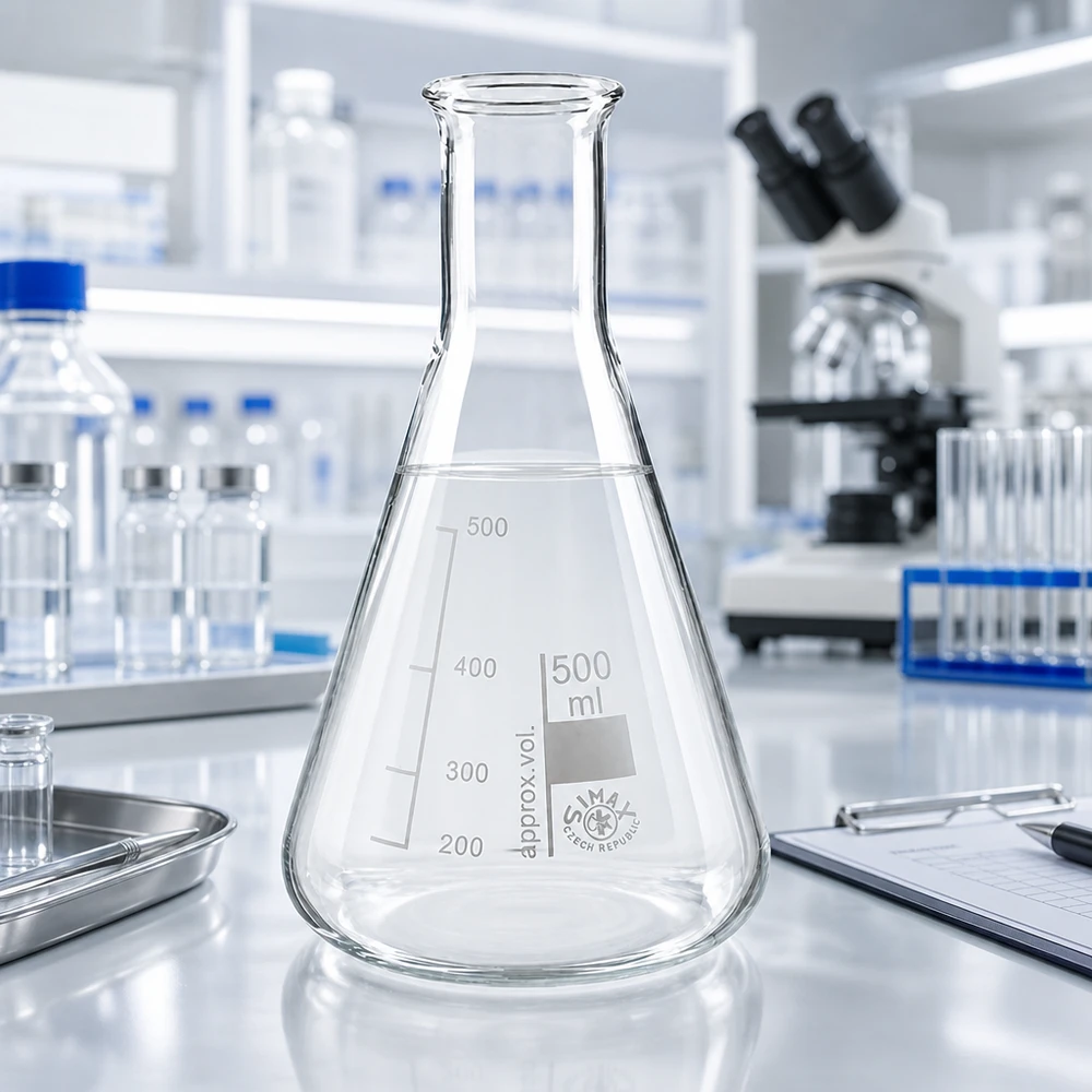 Erlenmeyer 500ml col large, verre borosilicate Erlenmeyer en borosilicate 500ml avec col étroit pour réduire les pertes par évaporation