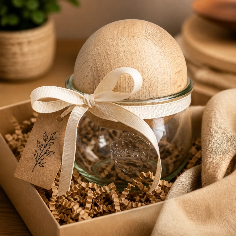 580ml bocal tulipe WECK RR100 avec boule en bois en hêtre