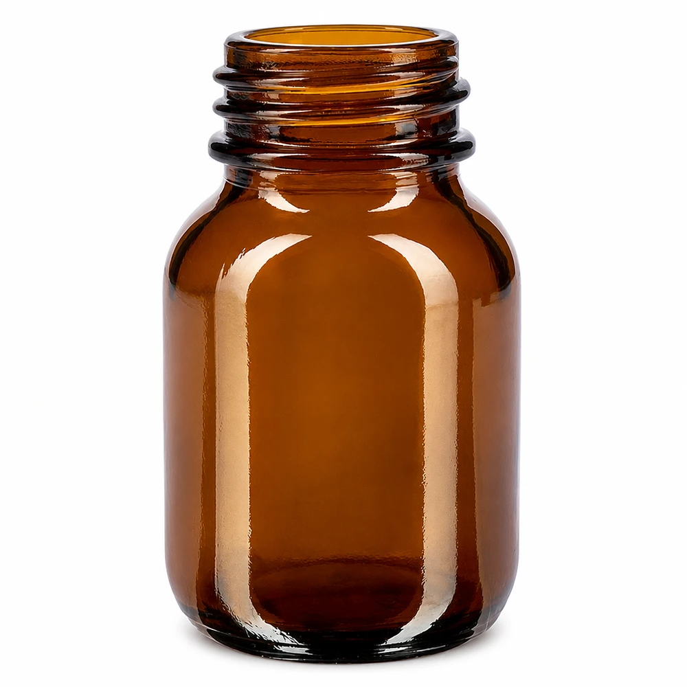 Flacon à col large de 50ml en verre brun pour la cosmétique et la pharmacie