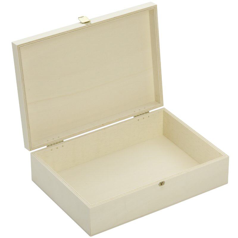 Boîte en bois avec couvercle à charnière 26x18x7cm (contreplaqué de peuplier) Boîte en bois avec couvercle à charnière 26x18x7cm (contreplaqué de peuplier)