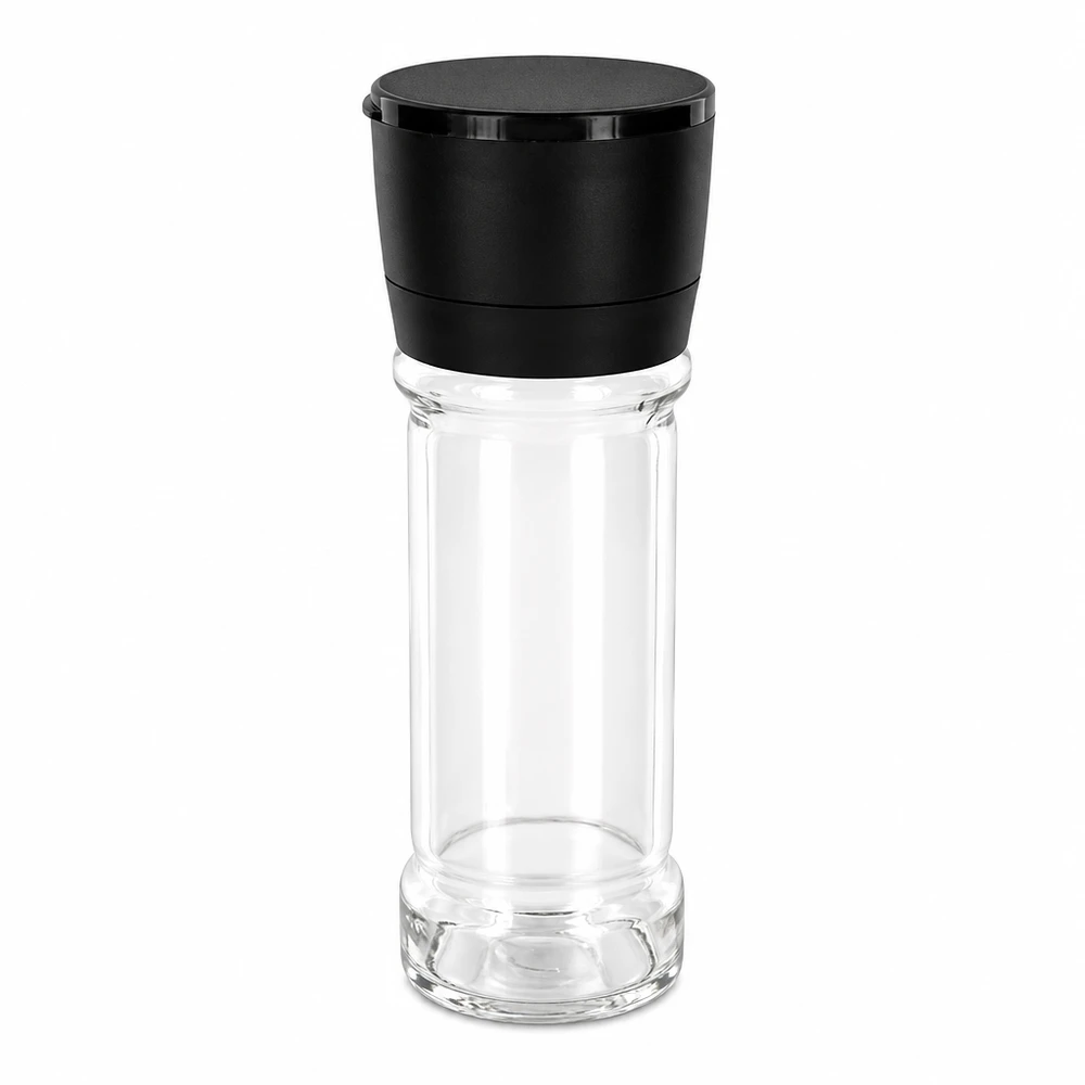 Pot à sel et à épices de 100 ml avec moulin noir Vario en verre transparent