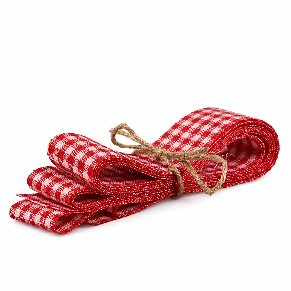 Ruban de tissu rouge et blanc à carreaux 300cm ruban de décoration avec boucle en fibres naturelles pour bricoler et décorer