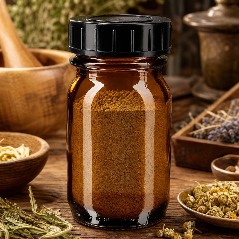 Petite bouteille de stockage de 30 ml en verre brun avec une large ouverture pour un remplissage facile.