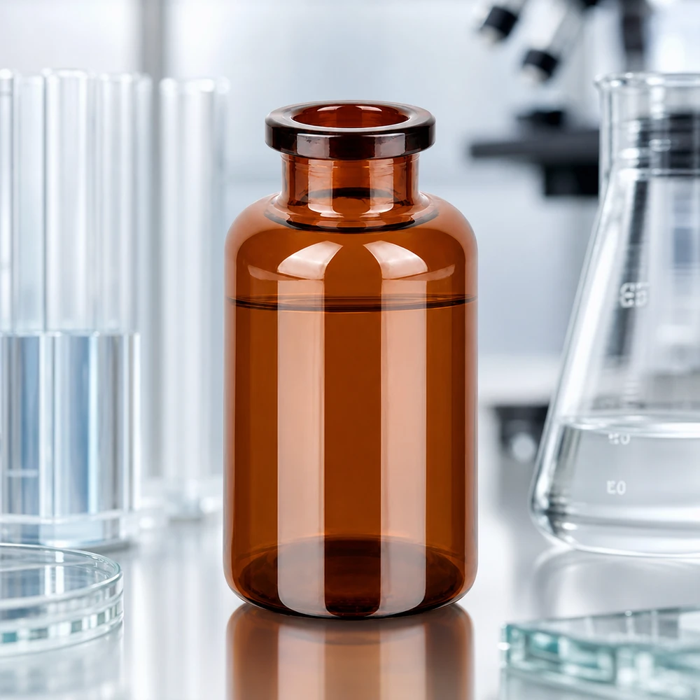 Flacon pour solution injectable, 20 ml en verre ambré UV-schützendes Braunglas Vial 20ml für medizinische Laborumgebungen