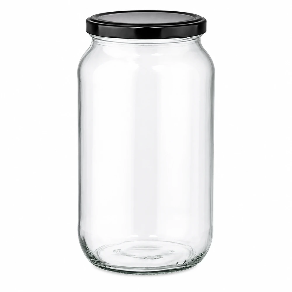 1062ml Verre rond avec couvercle BasicSeal noir UNiTWIST Bocal rond de 1062ml avec couvercle noir BasicSeal - bocal vide en verre transparent pour aliments et conservation
