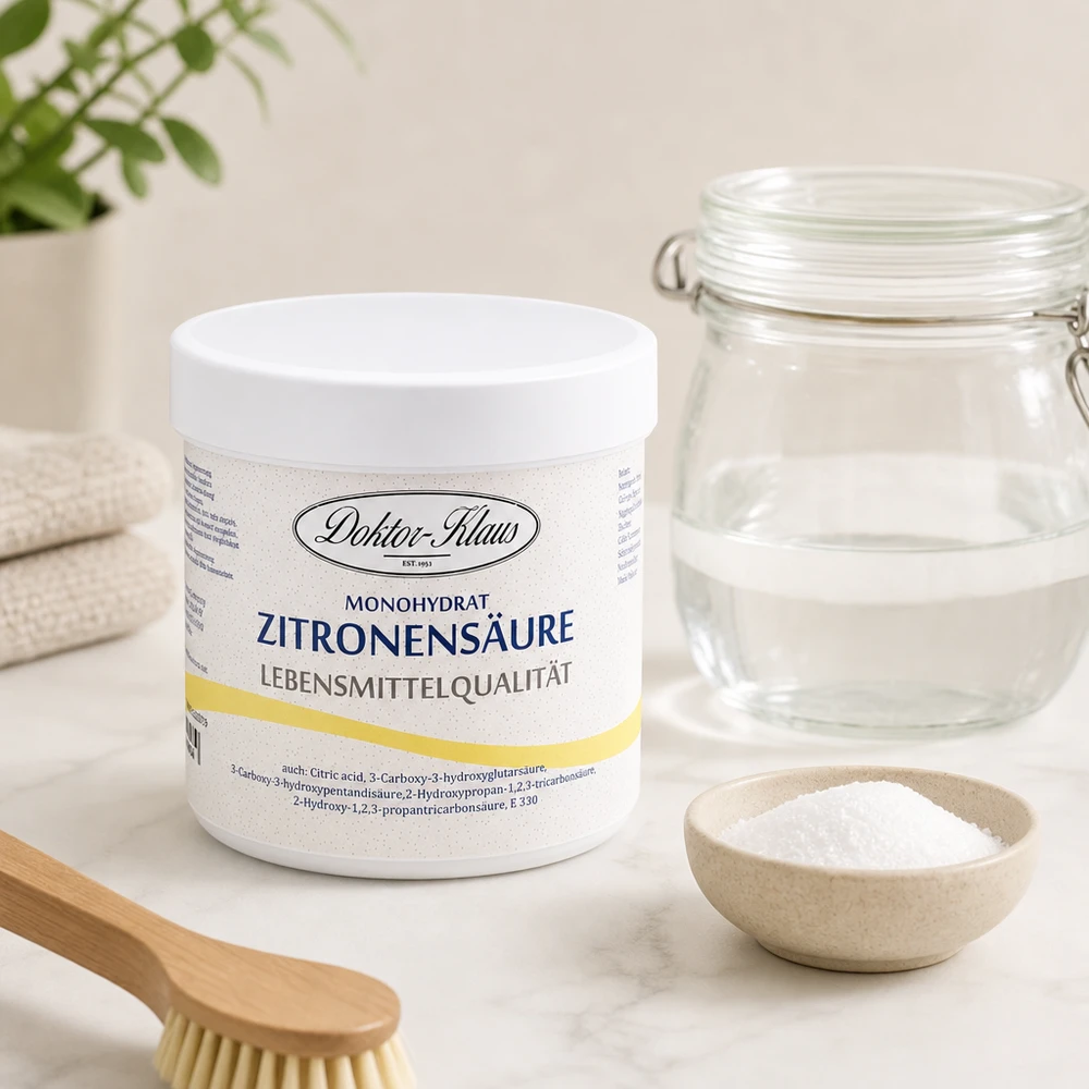 250g d'acide citrique Doktor-Klaus 250g Zitronensäure Doktor-Klaus in wiederverschließbarer Dose mit Einmachglas im Set