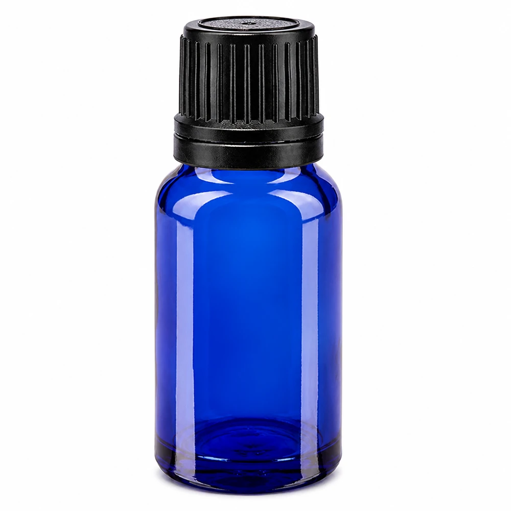 Flacon de pharmacie bleu 10ml bouchon vissable noir bague de coulée bouchon d'inviolabilité Flacon en verre de pharmacie bleu de 10 ml avec bouchon OV noir, en verre borosilicaté de haute qualité