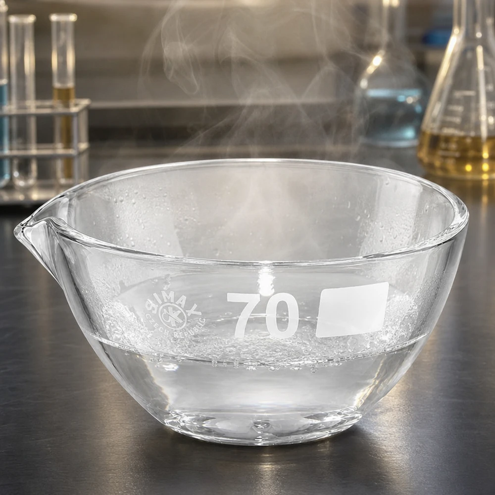 Bol en verre compact de 70 mm de diamètre avec bec pour verser des liquides de manière contrôlée