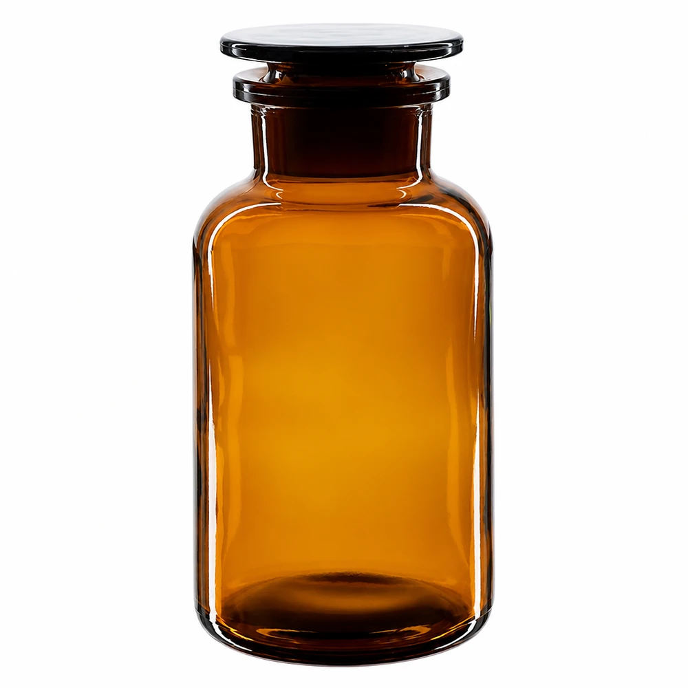 Bouteille à col large de 500 ml, de couleur marron, avec bouchon en verre, en verre borosilicaté de haute qualité