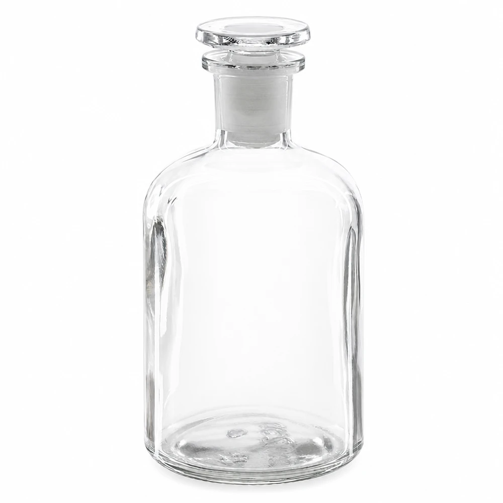 Flacon pharmaceutique 250 ml col étroit en verre clair + bouchon Bouteille à épaules arrondies de 250 ml, transparente, avec bouchon en verre, à col étroit, en verre borosilicaté de haute qualité