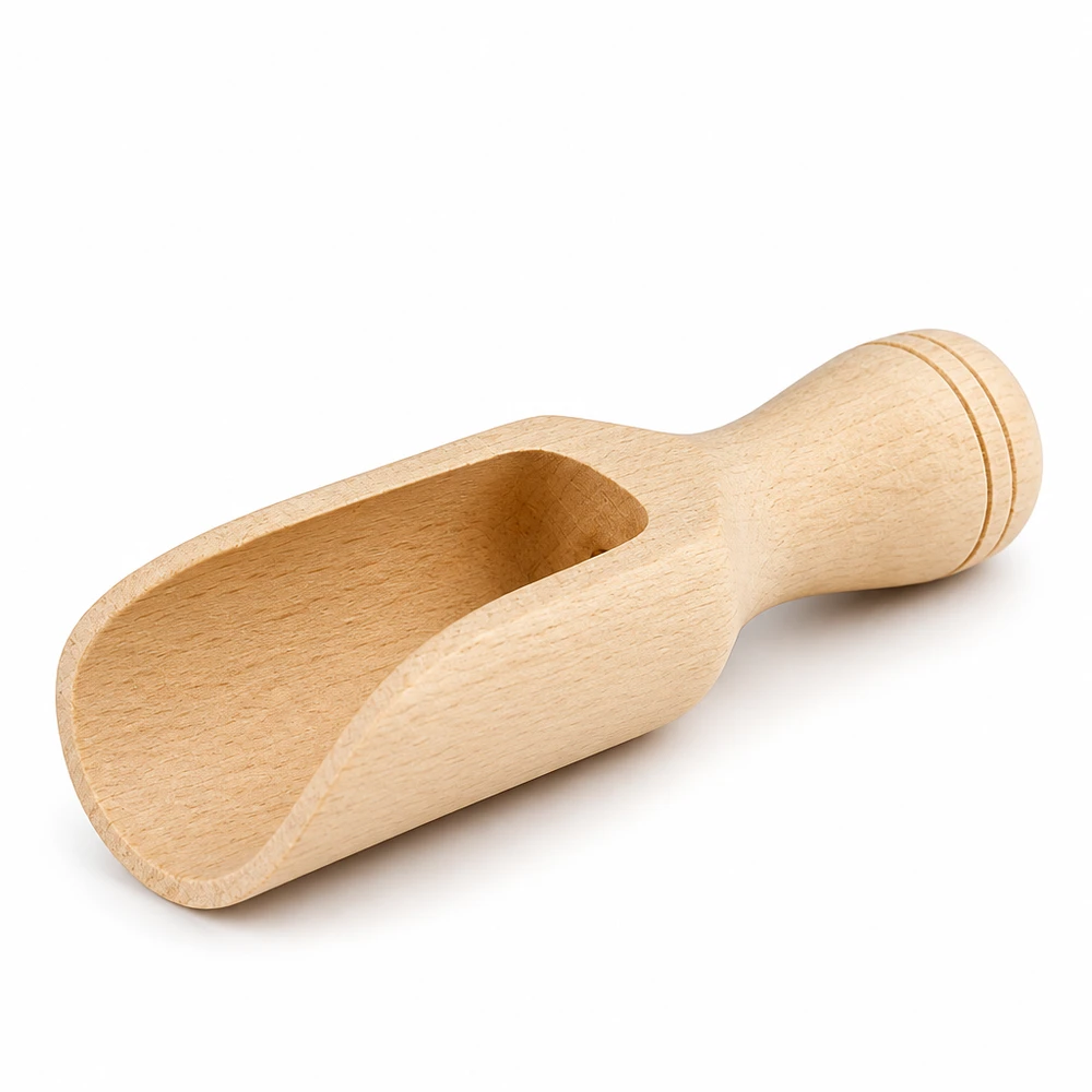 Pelle en bois taille S forme semi-circulaire - 75mm de long Pelle en bois de hêtre faite à la main 7,5cm de long forme semi-circulaire avec poignée ergonomique pour les épices