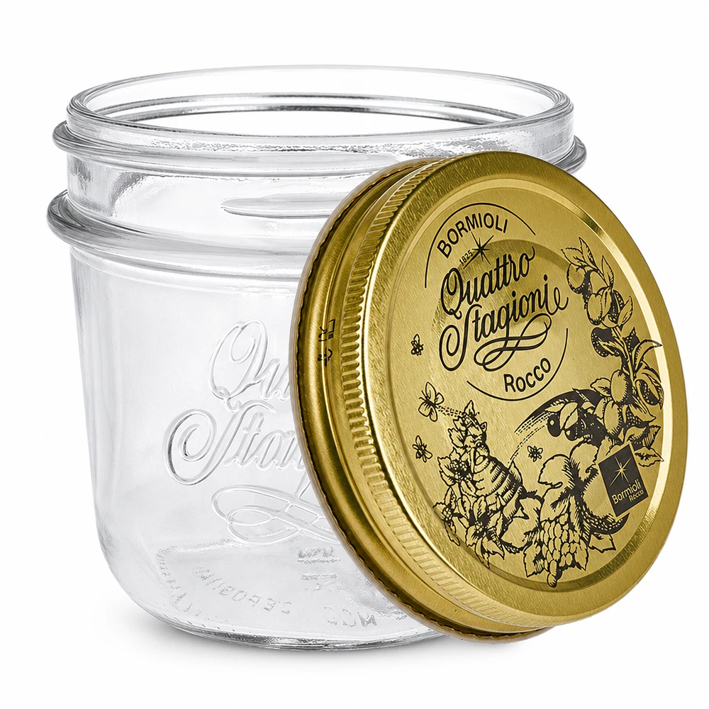200ml bocal Quattro Stagioni avec couvercle doré Bormioli Rocco transparent vide