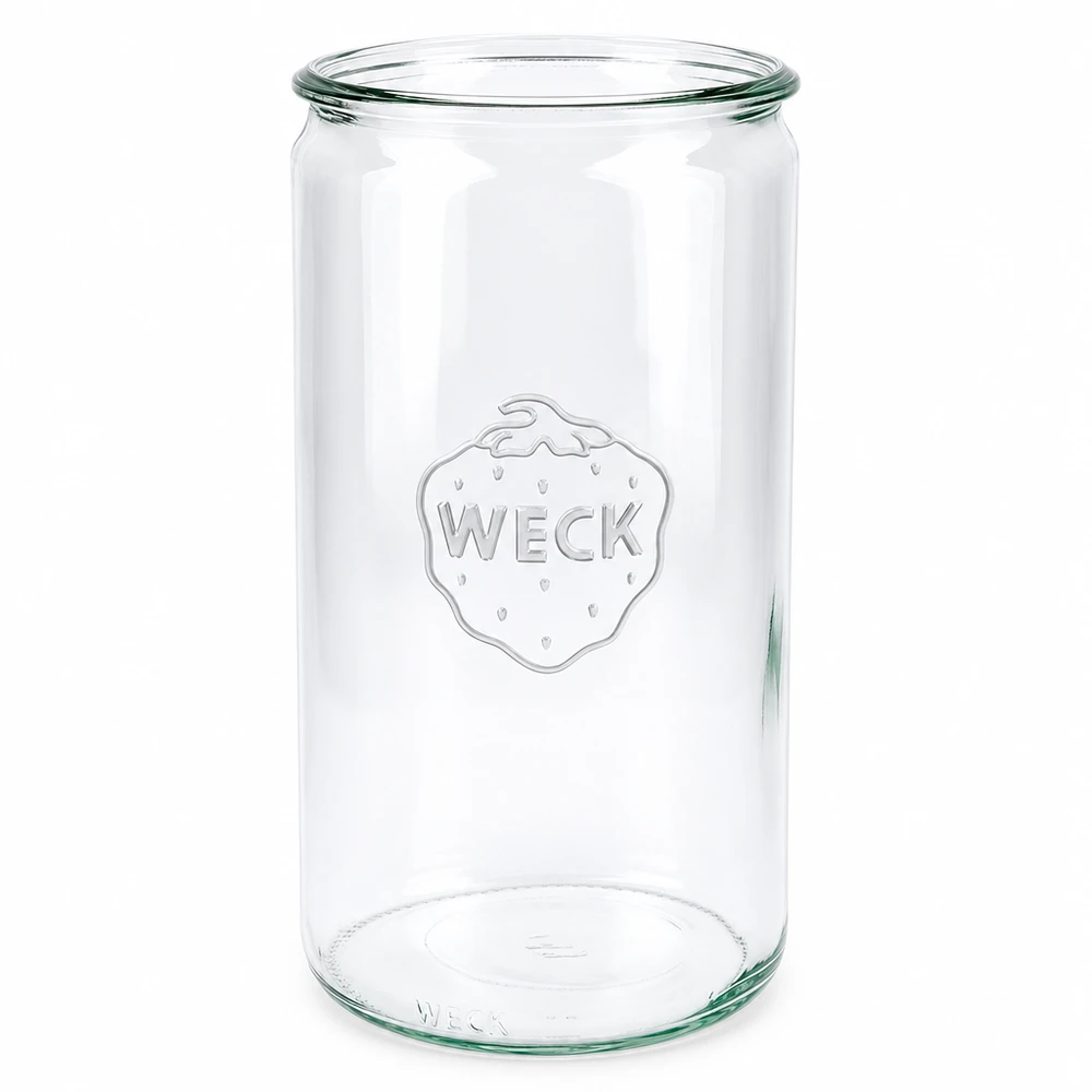 Bocal cylindrique en verre WECK RR100 de 1590 ml WECK Pot cylindrique 1590ml RR100 Pot de conserve transparent avec logo en relief pour la mise en conserve et la conservation