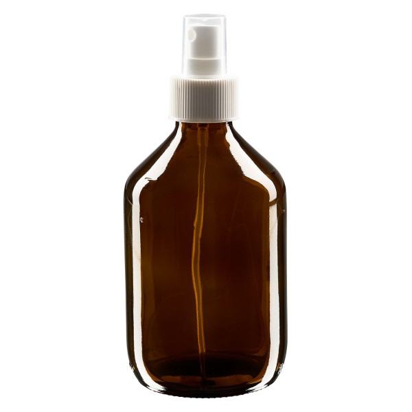Flacon médical norme européenne de 300 ml avec spray blanc GCMI 28/410 et couvercle transparent, standard Flacon médical norme européenne de 300 ml avec spray blanc GCMI 28/410 et couvercle transparent, standard