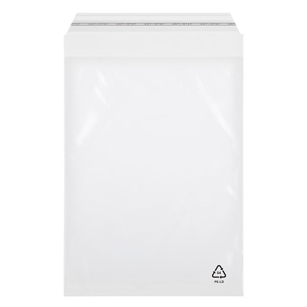 100 sachets adhésifs 120x230 mm avec rabat de 50 mm coupé en biais, épaisseur : 60 μm