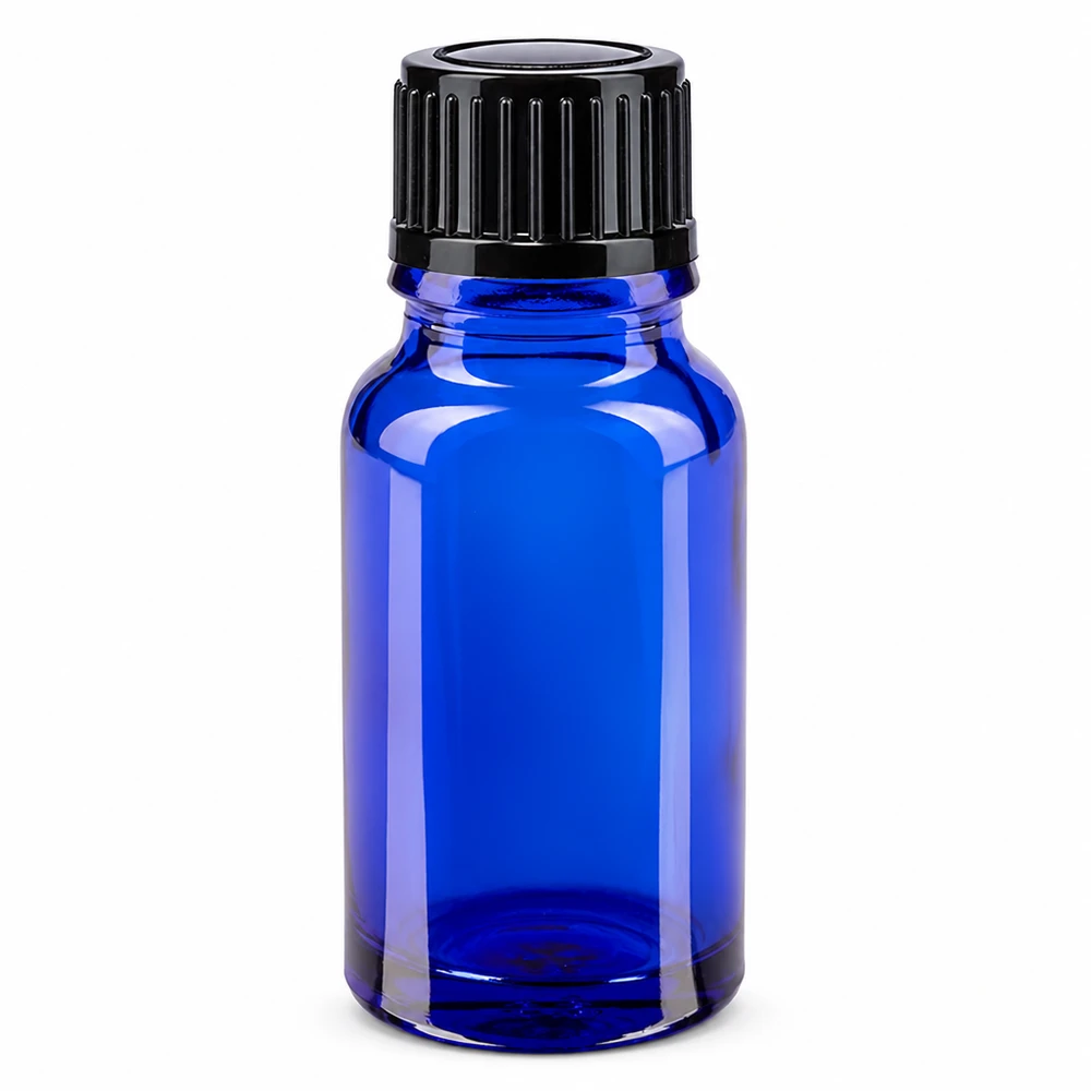 Flacon de pharmacie bleu 10ml bouchon vissable noir standart Flacon de pharmacie en verre bleu de 10 ml avec bouchon à vis noir standard de 11 mm