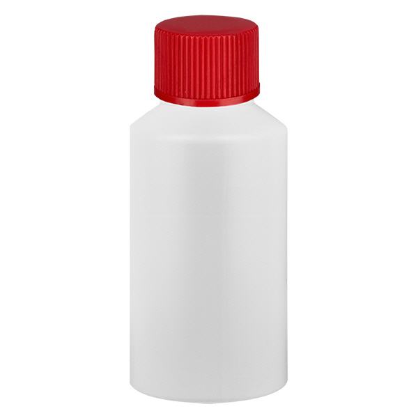 Flacon à pharmacie HDPE 50ml blanc avec bouchon vissable rouge Flacon à pharmacie HDPE 50ml blanc avec bouchon vissable rouge