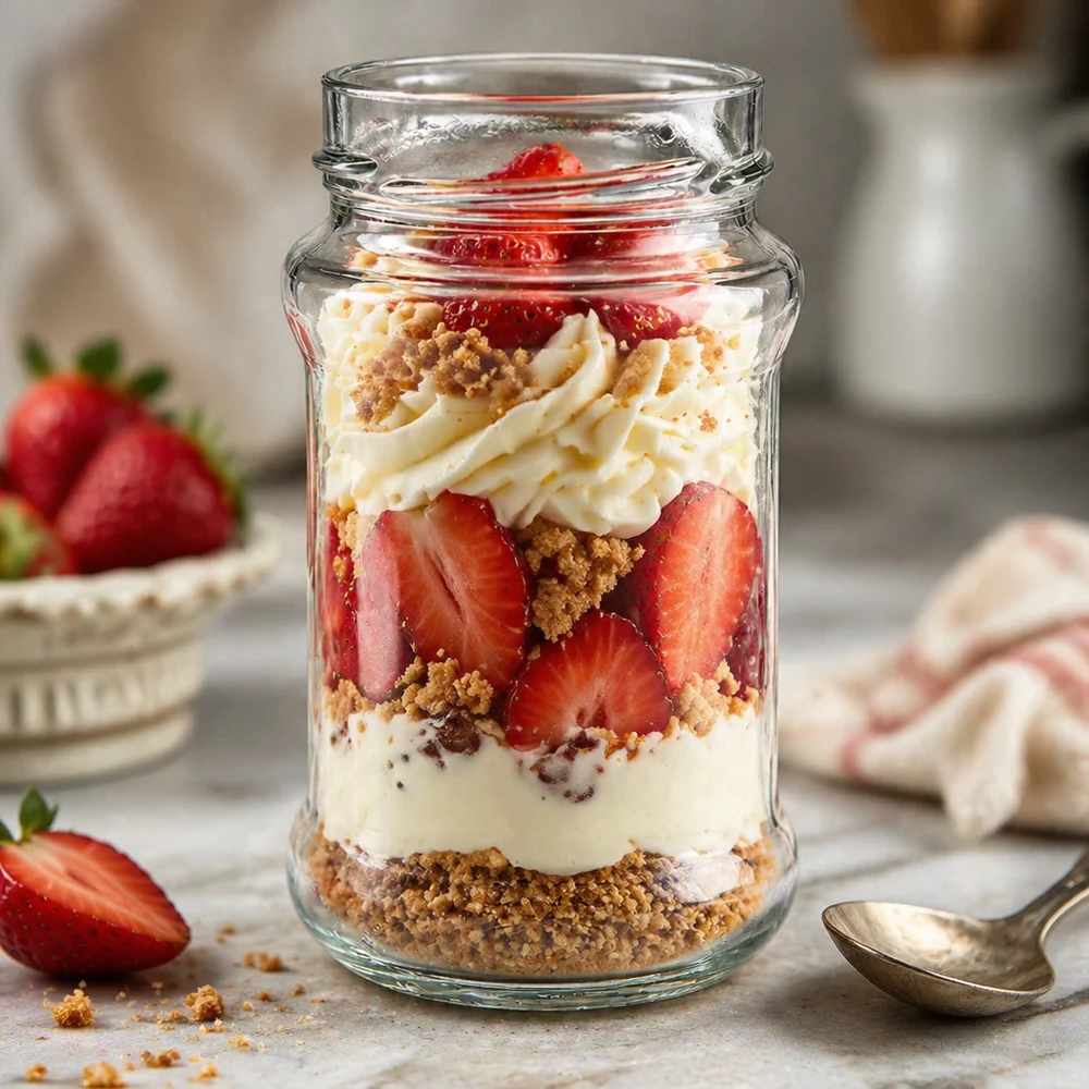 390ml Verre rond sans couvercle (TO66deep) UNiTWIST UNiTWIST Runda390 Pot rond 390ml avec dessert à la fraise Dessert en couches TO66deep Fermeture Pot de conservation Cuisine