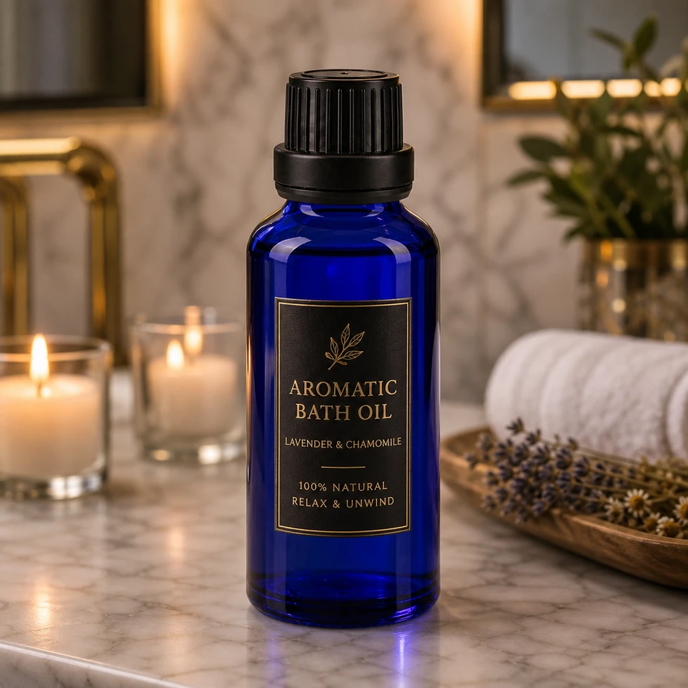Flacon de pharmacie bleu 30ml bouchon vissable noir bouchon inviolabilité Petit flacon de pharmacie de 30 ml, bleu cobalt, avec bouchon à vis, pour l'huile de bain à la lavande et à la camomille