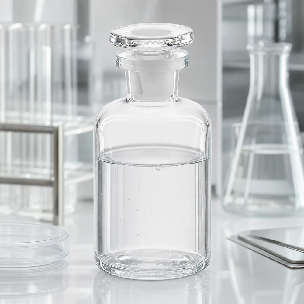 Bouteille transparente à épaulement arrondi, 50 ml, à col étroit, avec bouchon en verre sans borosilicate