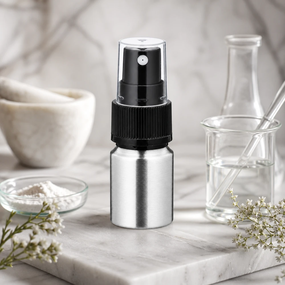 Bouteille en aluminium poli premium de 10 ml - bouteille métallique robuste avec vaporisateur de précision