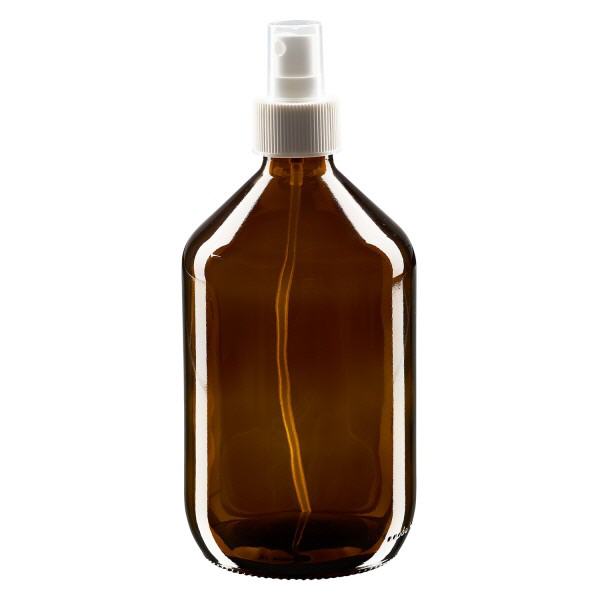 Flacon médical norme européenne de 500 ml avec spray blanc GCMI 28/410 et couvercle transparent, standard