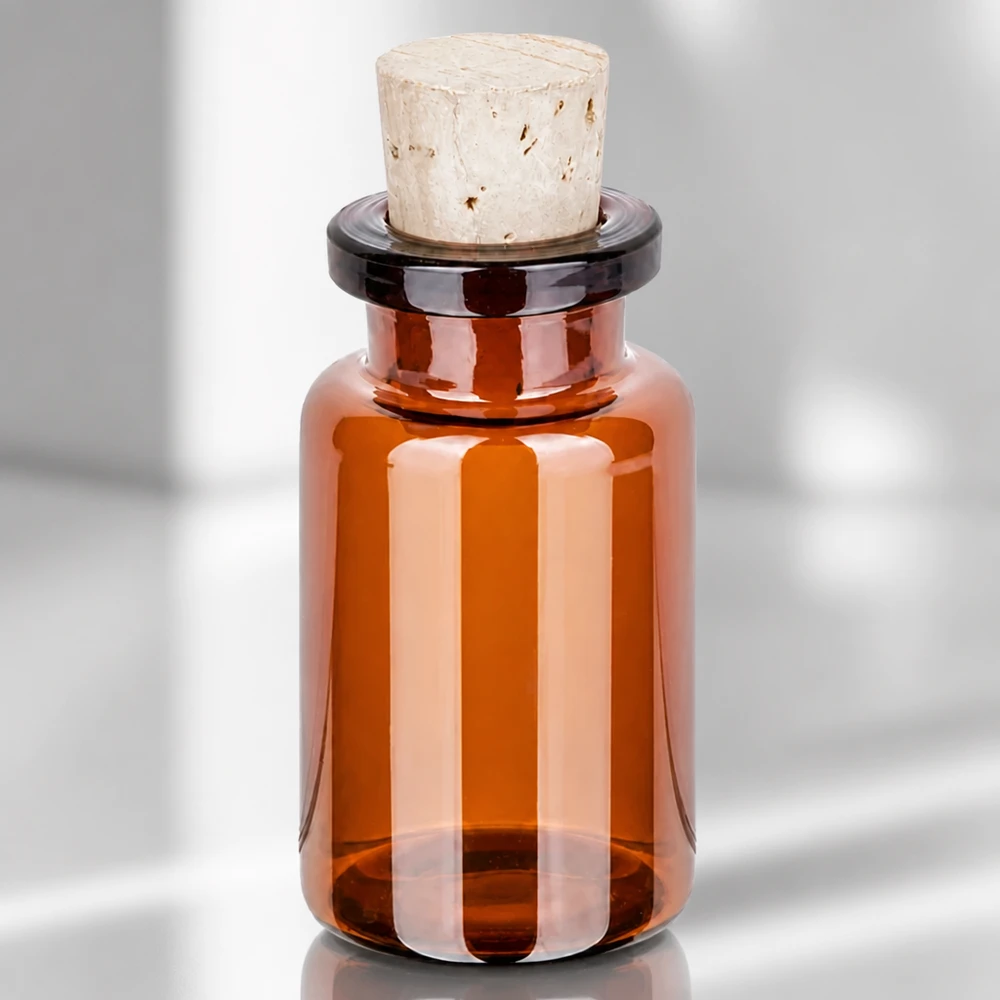 Flacon en verre ambré 10 ml avec bouchon de liège 11/14 mm Handliche Braunglasflasche 10ml mit konischem Naturkorken für Homöopathie und Kräuteröle