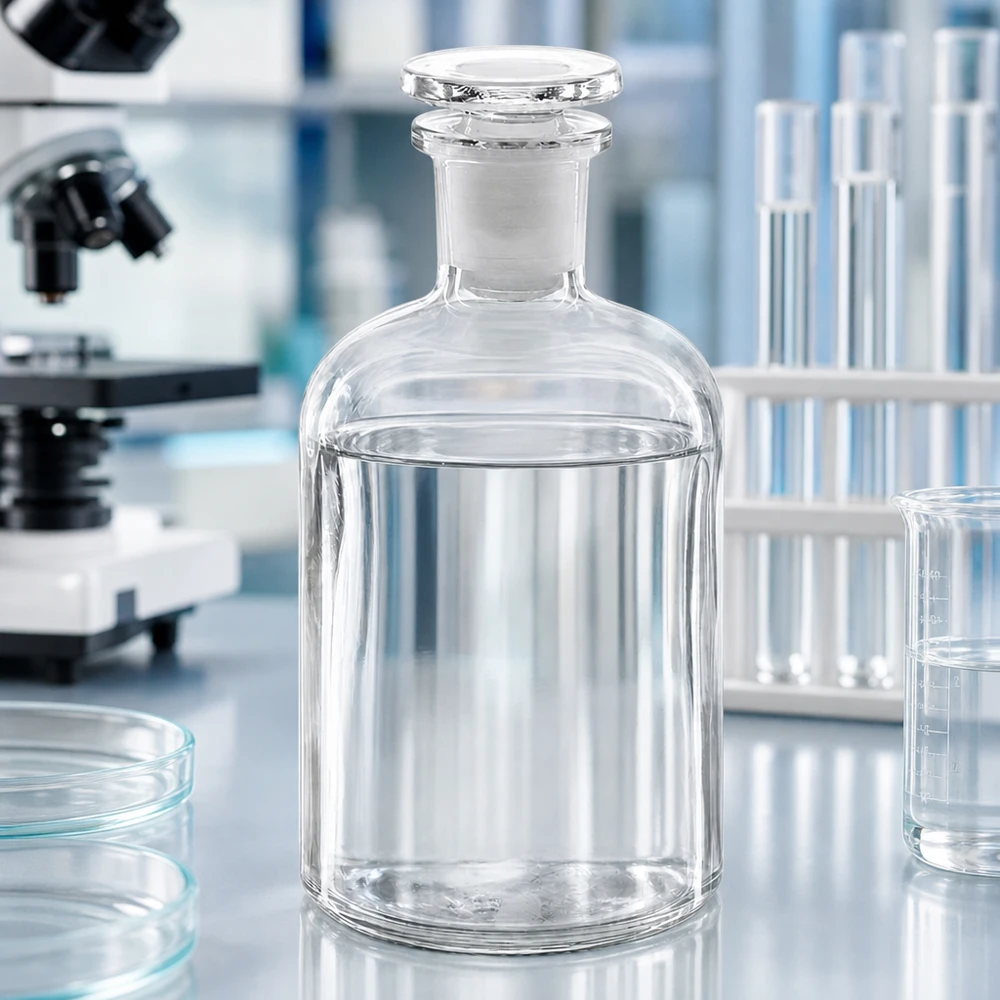 Flacon de laboratoire transparent de 250 ml à col étroit, muni d'un bouchon en verre à rodage, destiné aux réactifs chimiques