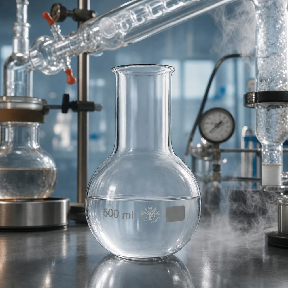 Ballon à fond plat 500 ml à col large, en verre borosilicate avec bord renforcé Flacon à col large 500ml - technique de laboratoire robuste pour une réalisation fiable des expériences
