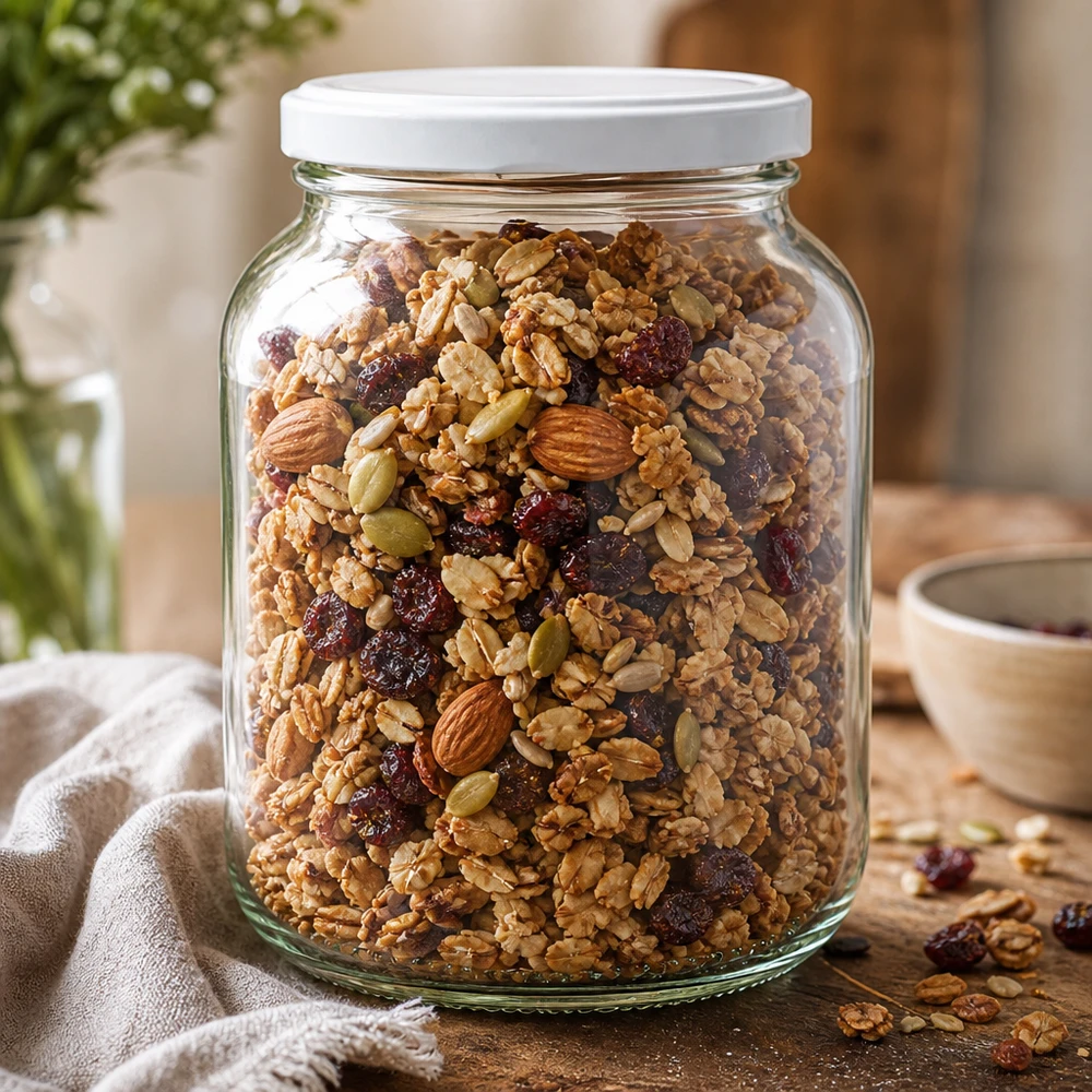 370ml Bocal ovale UNiTWIST avec couvercle blanc rempli de céréales Noix Fruits secs Granola Boîte à provisions Cuisine