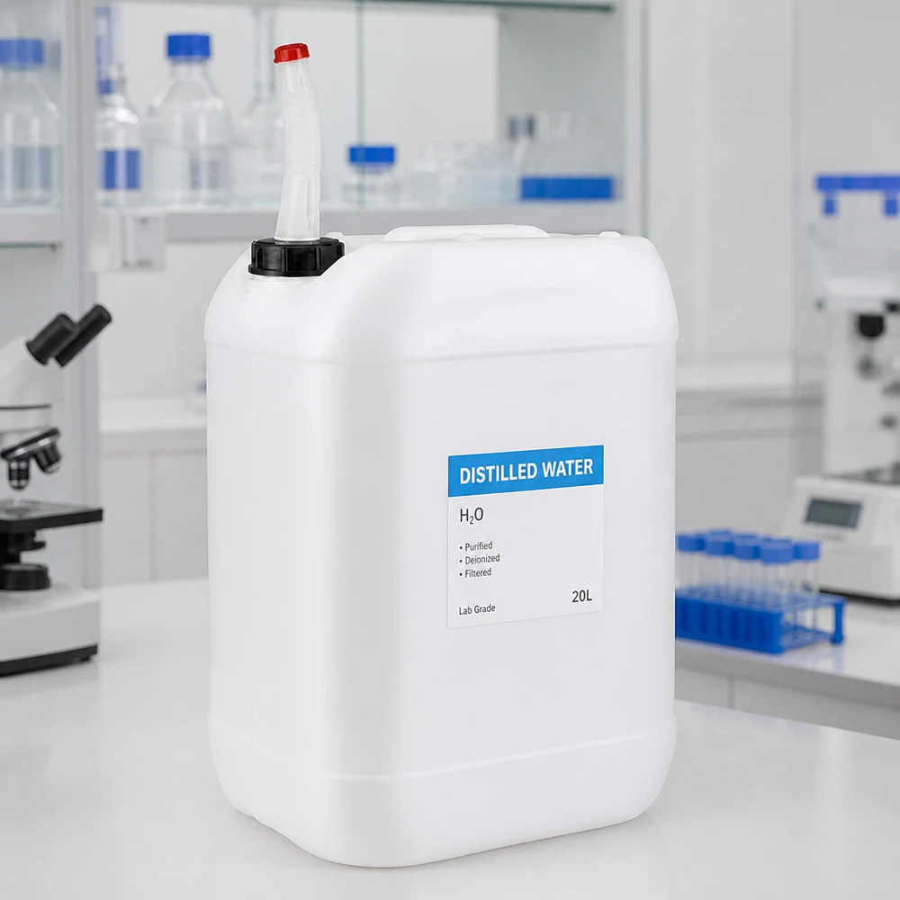 Bidon de laboratoire de 25 litres en PEHD avec tuyau de sortie flexible pour l'eau distillée