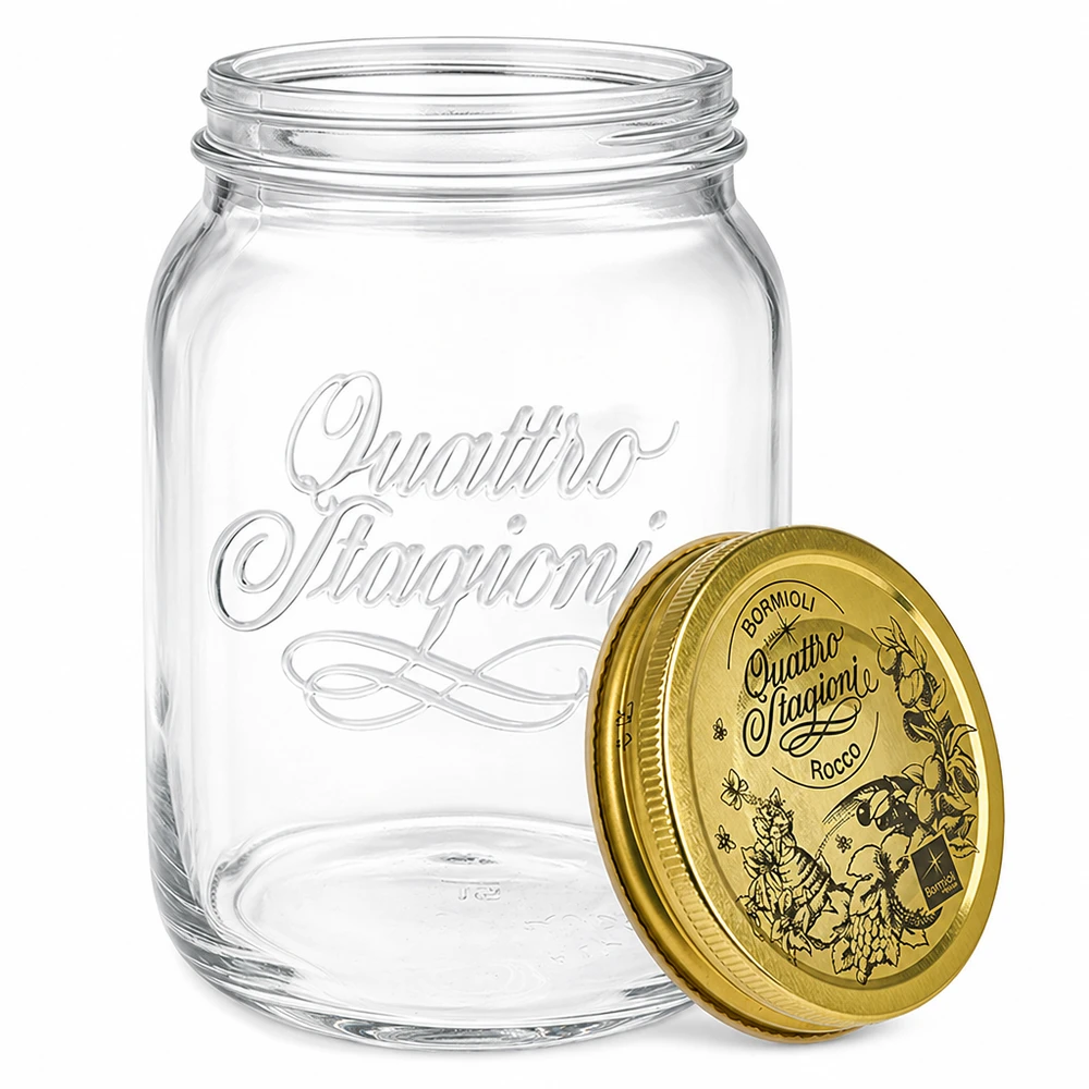 Quattro Stagioni Pot de conservation 2L avec couvercle doré décoratif - pot de conservation italien pour confitures et conserves