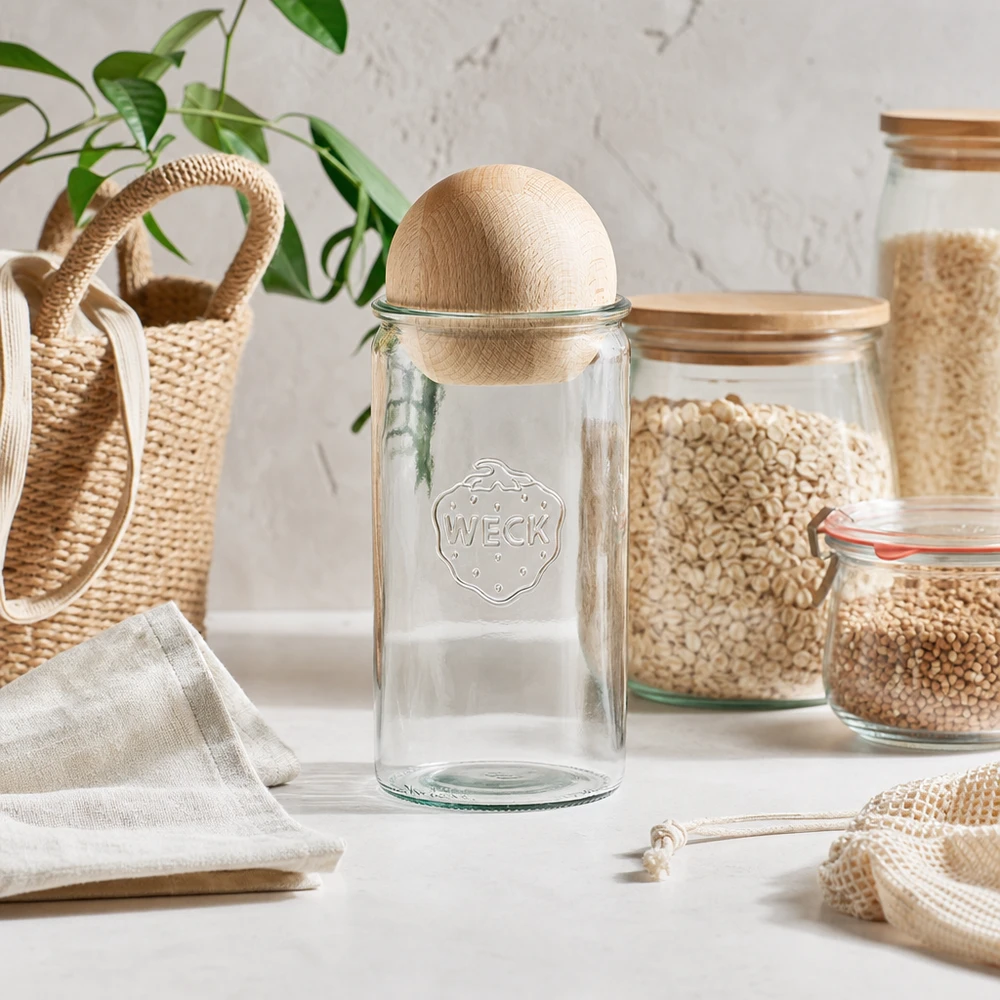 WECK Bocal 1590ml RR100 avec fermeture à bille en bois dans la cuisine Zero Waste avec des solutions de conservation durables