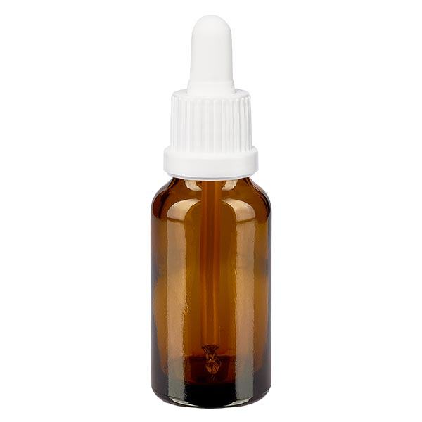 Flacon brun 20 ml + pipette blanche à système d'inviolabilité Flacon brun 20 ml + pipette blanche à système d'inviolabilité