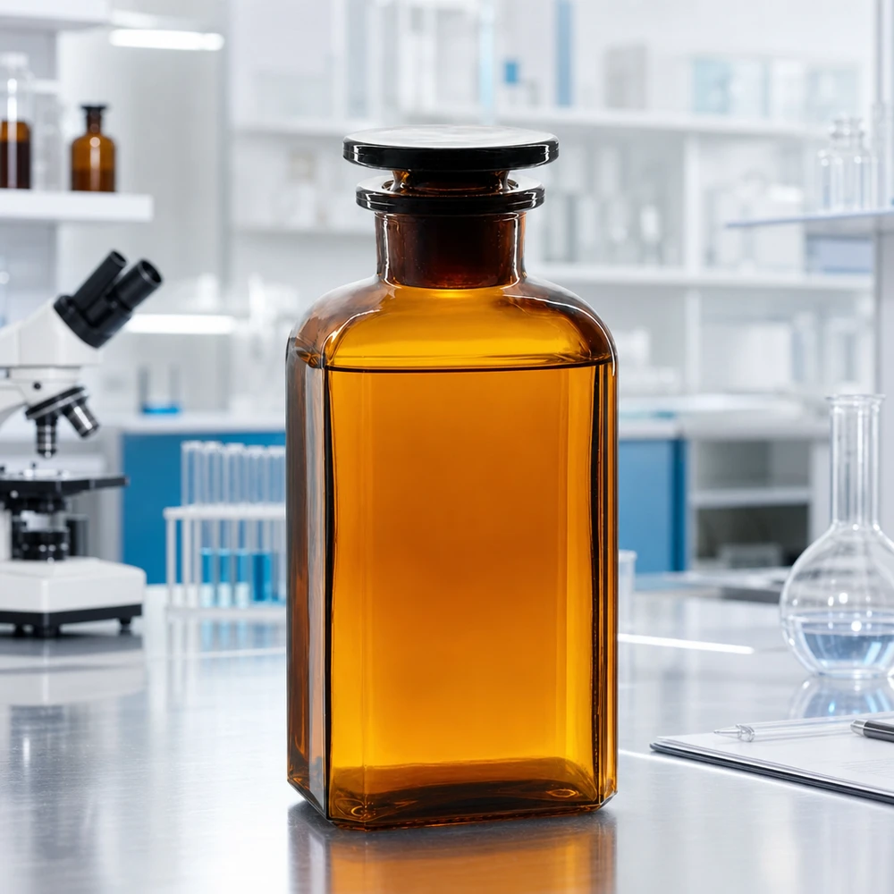 Flacon de laboratoire brun de 250 ml, à section carrée, avec bouchon en verre, pour une conservation à l'abri de la lumière