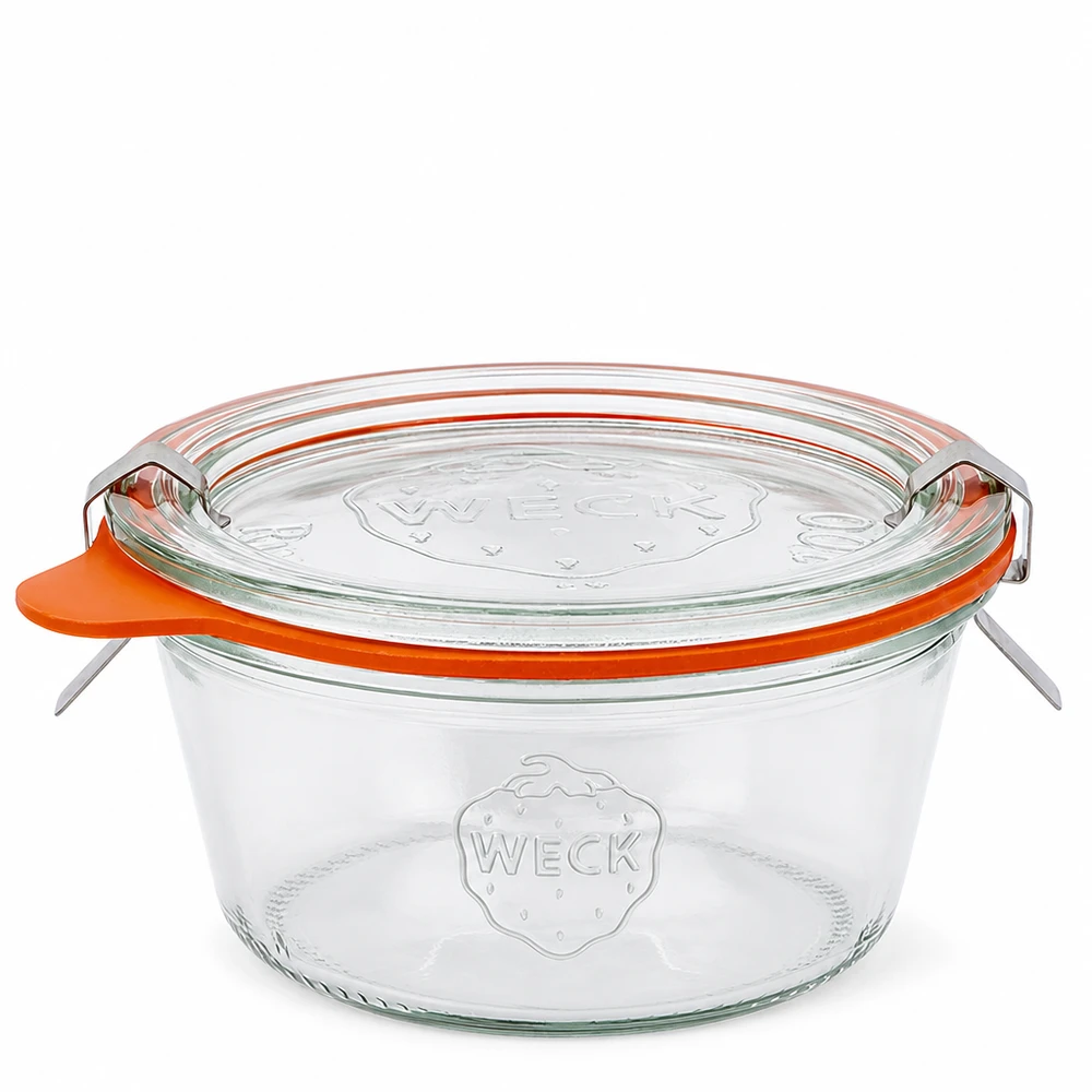 WECK Pot renversé 290ml RR100 bas avec couvercle en verre et anneau en caoutchouc Pot de conservation